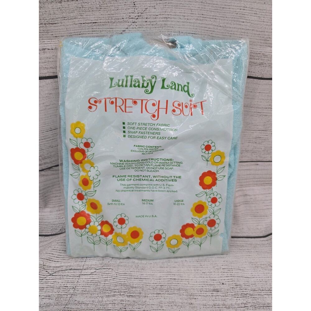 VTG LULLABY LAND Baby Pajamas One Piece Sleep N Play Suit Aqua NEW